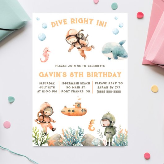 ダイビング 海 スキューバダイビング 誕生日 招待状
