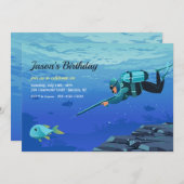 ダイビング 誕生日招待状 招待状 (正面/裏面)