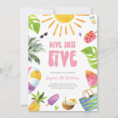 ダイブインファイブピンクレトロ誕生日招待状 招待状 (正面)