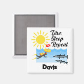 ダイブスリープリピートデザイン – スクエアマグネット マグネット (正面/裏面)