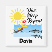 ダイブスリープリピートデザイン – スクエアマグネット マグネット (正面)