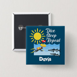 ダイブスリープリピートデザイン – 四角ボタン 缶バッジ