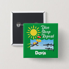 ダイブスリープリピートデザイン – 四角ボタン 缶バッジ