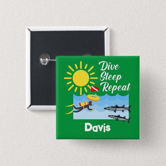 ダイブスリープリピートデザイン – 四角ボタン 缶バッジ (正面&裏面)
