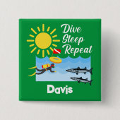 ダイブスリープリピートデザイン – 四角ボタン 缶バッジ (正面)