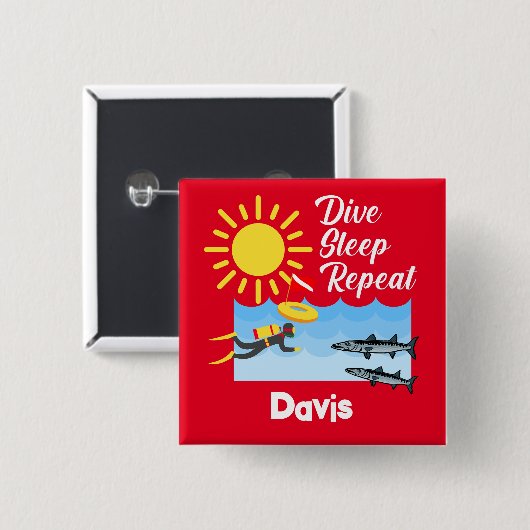 ダイブスリープリピートデザイン – 四角ボタン 缶バッジ (正面&裏面)
