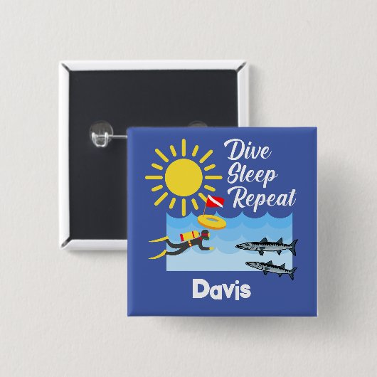 ダイブスリープリピートデザイン – 四角ボタン 缶バッジ (正面&裏面)