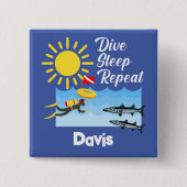 ダイブスリープリピートデザイン – 四角ボタン 缶バッジ (正面)