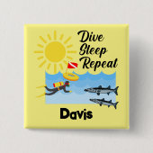 ダイブスリープリピートデザイン – 四角ボタン 缶バッジ (正面)