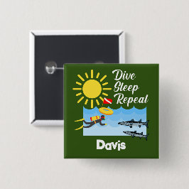ダイブスリープリピートデザイン – 四角ボタン 缶バッジ
