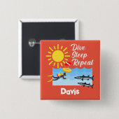 ダイブスリープリピートデザイン – 四角ボタン 缶バッジ (正面&裏面)