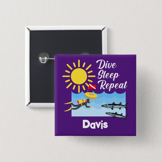 ダイブスリープリピートデザイン – 四角ボタン 缶バッジ (正面&裏面)