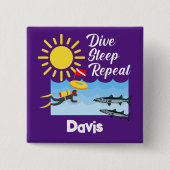 ダイブスリープリピートデザイン – 四角ボタン 缶バッジ (正面)