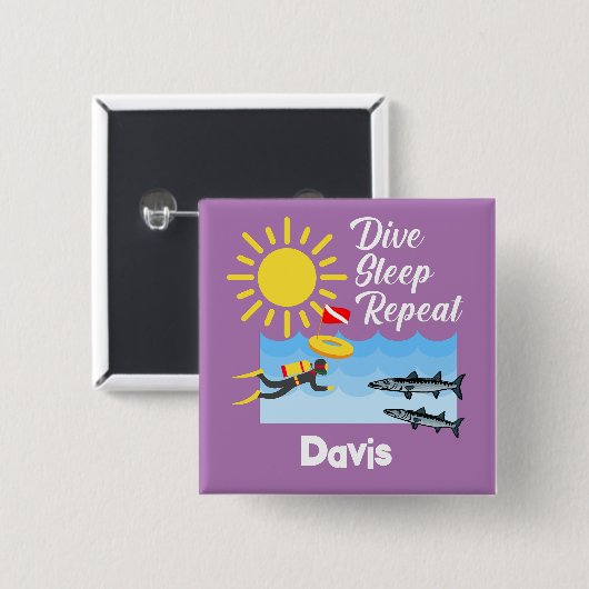 ダイブスリープリピートデザイン – 四角ボタン 缶バッジ (正面&裏面)