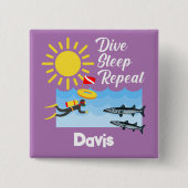 ダイブスリープリピートデザイン – 四角ボタン 缶バッジ (正面)