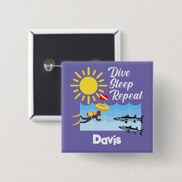 ダイブスリープリピートデザイン – 四角ボタン 缶バッジ