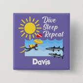 ダイブスリープリピートデザイン – 四角ボタン 缶バッジ (正面)