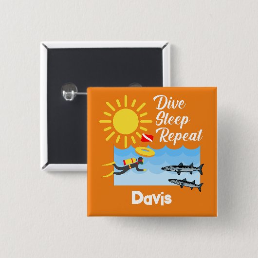 ダイブスリープリピートデザイン – 四角ボタン 缶バッジ (正面&裏面)