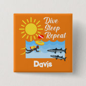 ダイブスリープリピートデザイン – 四角ボタン 缶バッジ (正面)