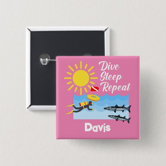 ダイブスリープリピートデザイン – 四角ボタン 缶バッジ (正面&裏面)