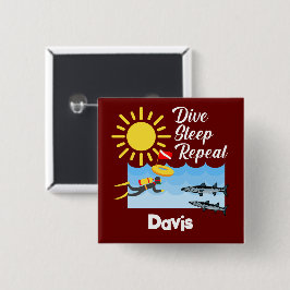 ダイブスリープリピートデザイン – 四角ボタン 缶バッジ