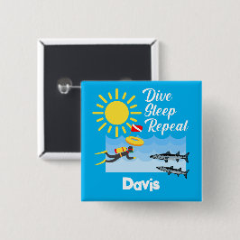 ダイブスリープリピートデザイン – 四角ボタン 缶バッジ