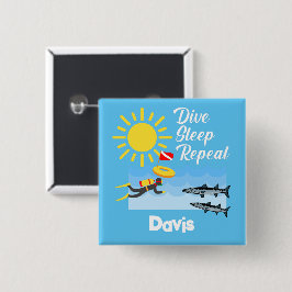 ダイブスリープリピートデザイン – 四角ボタン 缶バッジ