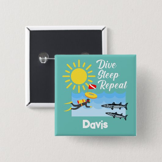 ダイブスリープリピートデザイン – 四角ボタン 缶バッジ (正面&裏面)