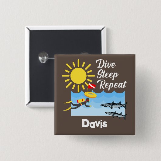 ダイブスリープリピートデザイン – 四角ボタン 缶バッジ (正面&裏面)