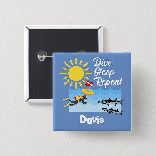ダイブスリープリピートデザイン – 四角ボタン 缶バッジ (正面&裏面)