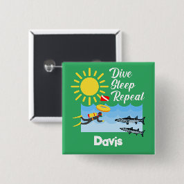 ダイブスリープリピートデザイン – 四角ボタン 缶バッジ