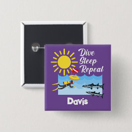 ダイブスリープリピートデザイン – 四角ボタン 缶バッジ