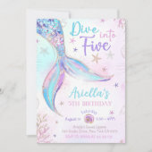 ダイブ・イントゥ・ファイブ・マーメイド・パープル・ティール 5th マーメイド・バースデー 招待状 (正面)