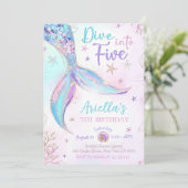 ダイブ・イントゥ・ファイブ・マーメイド・パープル・ティール 5th マーメイド・バースデー 招待状 (スタンド正面)