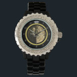 ダイヤかわいらしモンド結婚のリングや輪と写真付きブラック 腕時計<br><div class="desc">このエレガントカスタム時計はダイヤ結婚モンドの指輪だ。金ゴールドバンドは外側に銀のクロック番号のまわりにを持つ円を型枠し、"12"はダイヤモンドの画像に置き換えられる。黒い背景で大胆に目立つ(当店の「結婚式」の下の色の変化を見る)宇宙の真ん中に新郎新婦の写真を追加できる。テンプレートを使用して自分の写真をアップロード。より詳細な調整を行うためにカスタマイズは、「It」。 新婚のカップルパーソナライズされたやスタイリッシュ記念日の贈り物として与えは、これが完璧だ。</div>