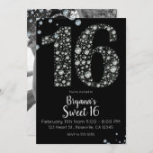 ダイヤきらきら光るモンド16歳16歳の誕生日パーティー写真 招待状 (正面/裏面)