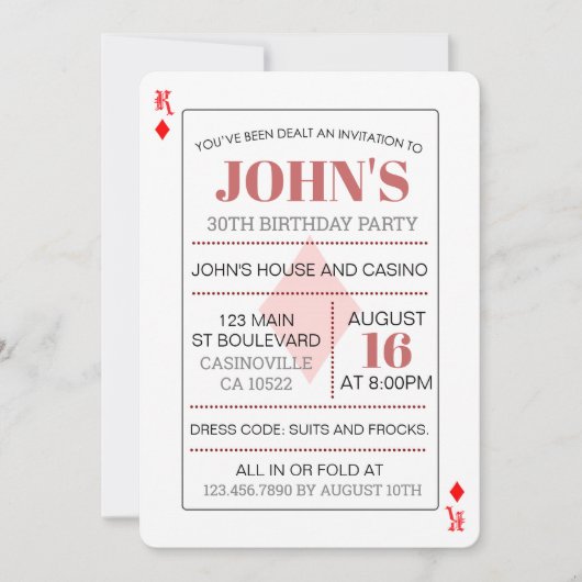 ダイヤのキング カジノ ポーカー プレイカード 招待状 (正面)
