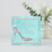 ダイヤエレガントモンドとティール（緑がかった色）ブルーバースデーパーティー 招待状 (スタンド正面)