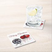 ダイヤエレガントモンドと赤クリスマスオーナメント スクエアペーパーコースター (インサイチュ)