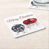 ダイヤエレガントモンドと赤クリスマスオーナメント スクエアペーパーコースター (アングル)