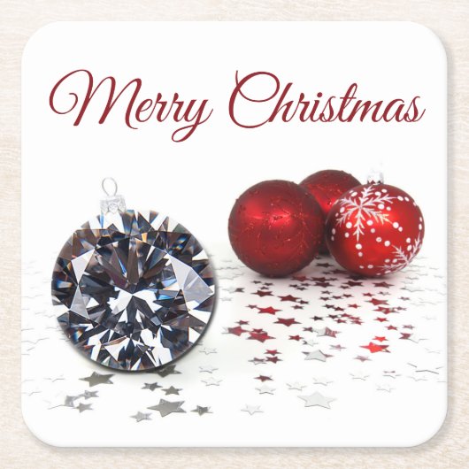 ダイヤエレガントモンドと赤クリスマスオーナメント スクエアペーパーコースター (正面)