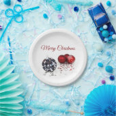 ダイヤエレガントモンドと赤クリスマスオーナメント ペーパープレート (パーティー)