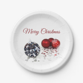 ダイヤエレガントモンドと赤クリスマスオーナメント ペーパープレート