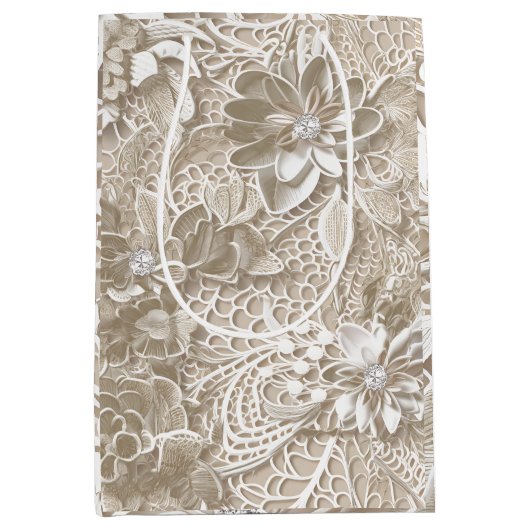 ダイヤエレガントモンドのベージュレース ミディアムペーパーバッグ (正面)