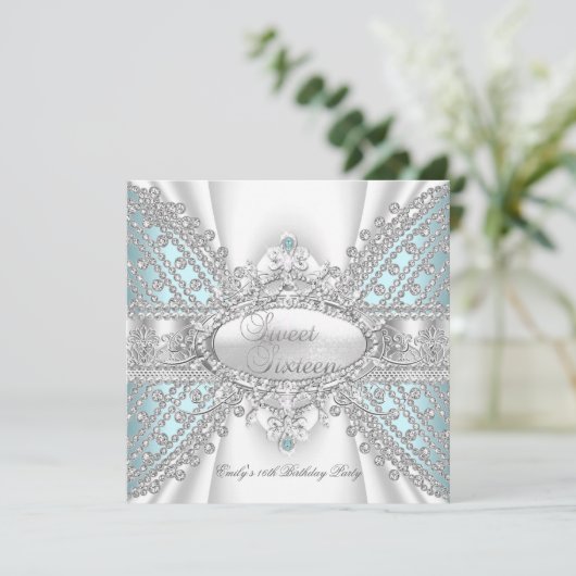 ダイヤエレガントモンドティール（緑がかった色）スウィート16招待状 招待状 (スタンド正面)