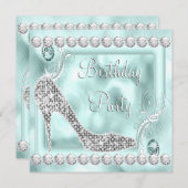 ダイヤエレガントモンドティール(緑がかった色)ブルーバースデーパーティー 招待状 (正面/裏面)