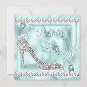 ダイヤエレガントモンドティール（緑がかった色）ブルーバースデーパーティー 招待状 (正面)