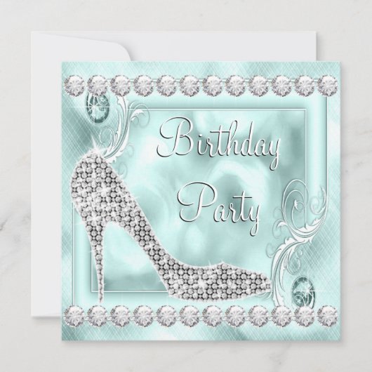 ダイヤエレガントモンドティール(緑がかった色)ブルーバースデーパーティー 招待状 (正面)