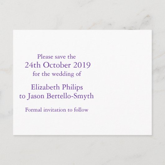 ダイヤエレガントモンドハートは紫色の日付を保存 案内ポストカード (裏面)