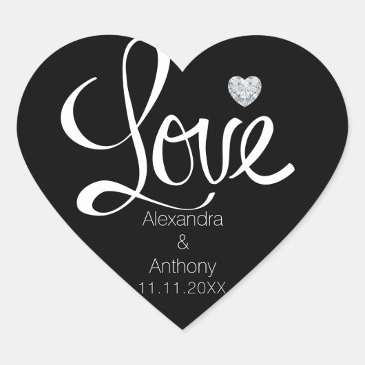 ダイヤエレガントモンドハートラブブラック結婚ズ・シール ハートシール (正面)